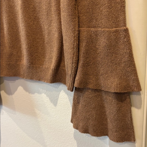 J. Crew Mercantile Tan Brown Knit Sweater Medium Layered Bell Sleeves Wool Blend - Picture 3 of 8